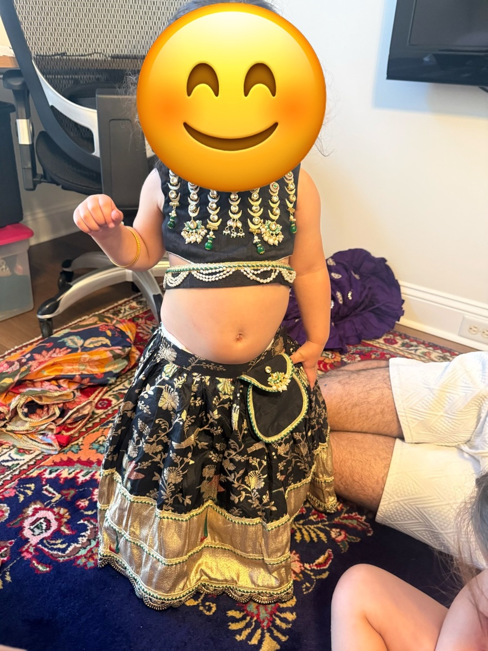 Kids Black and Gold Traditional lengha